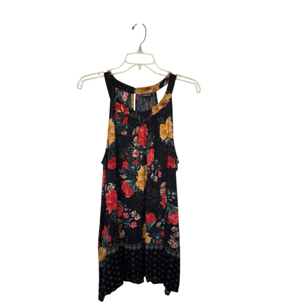 Torrid Size 0 (Large) Floral Keyhold Sleeveless Top Blouse Whimsigoth Boho Chic